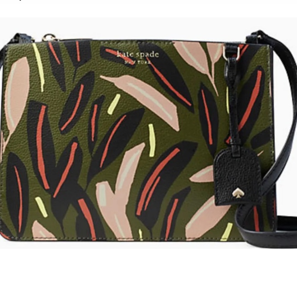 Kate Spade Eva Modern Feather Crossbody Leather Bag WKRU6110 Green Multi